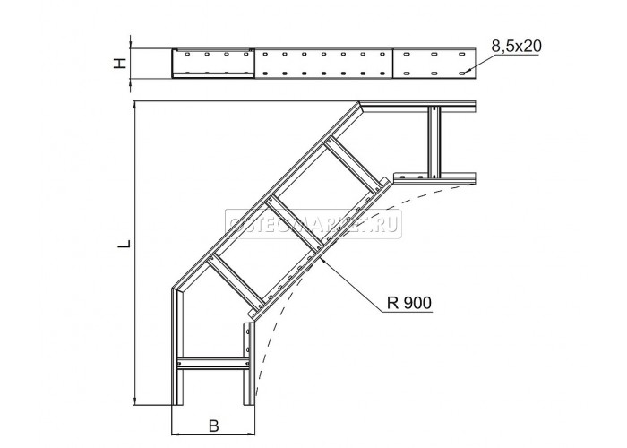 033142 Поворот 90 град. для лестничного лотка ЛКР 400х200, толщ. 2,0 мм, Сендзимир цинк ПЛЛКР90-400х200-2,0-СЦ