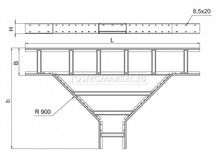 333233 Тройник для лестничного лотка ЛКР 300х85, толщ. 2,0 мм, гор. цинк ТЛЛКР-300х85-2,0-ГЦ